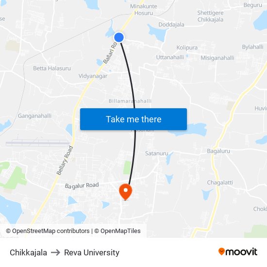 Chikkajala to Reva University map