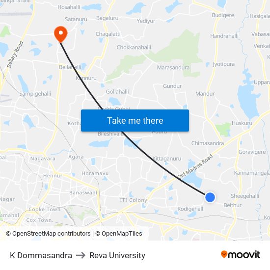 K Dommasandra to Reva University map