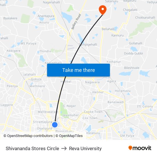 Shivananda Stores Circle to Reva University map