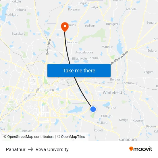 Panathur to Reva University map