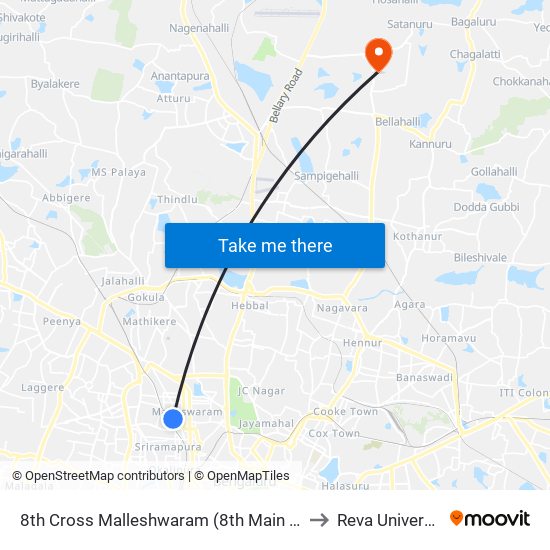 8th Cross Malleshwaram (8th Main Kbs) to Reva University map