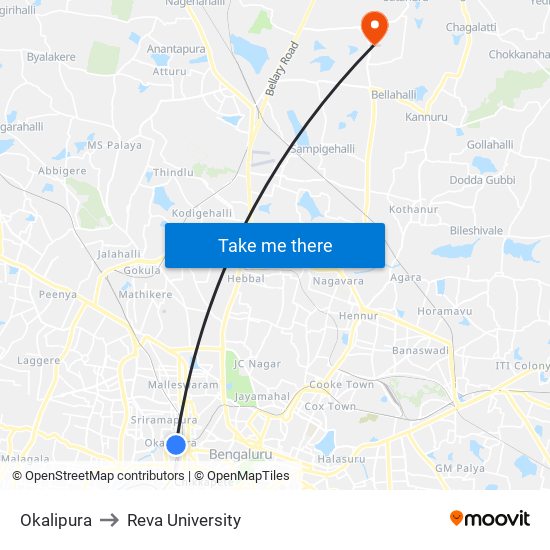 Okalipura to Reva University map