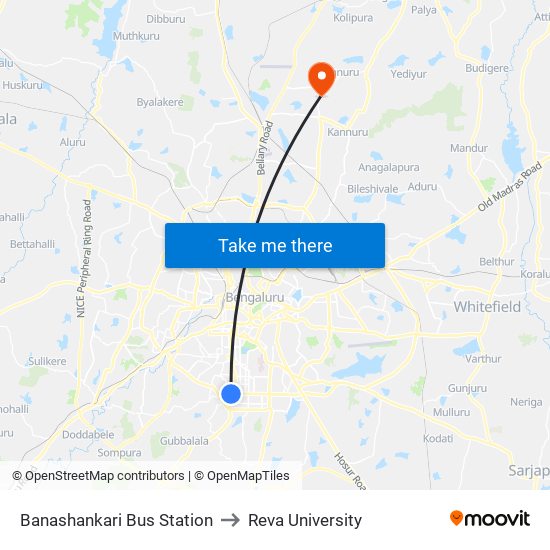 Banashankari Bus Station to Reva University map
