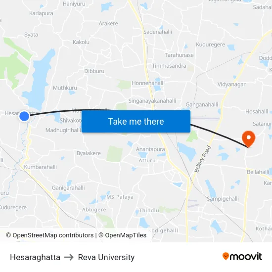 Hesaraghatta to Reva University map