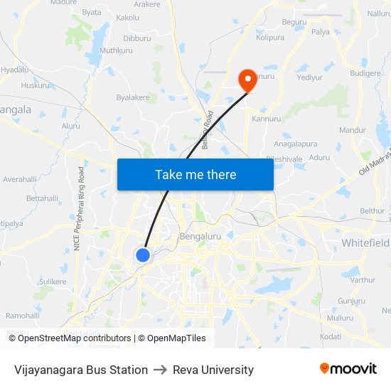 Vijayanagara Bus Station to Reva University map