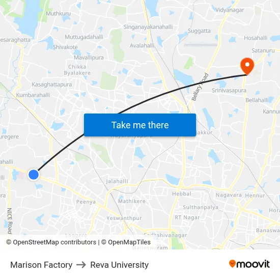 Marison Factory to Reva University map