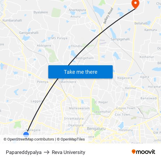 Papareddypalya to Reva University map