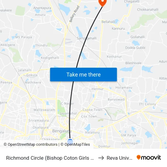 Richmond Circle (Bishop Coton Girls High School) to Reva University map