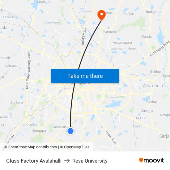 Glass Factory Avalahalli to Reva University map