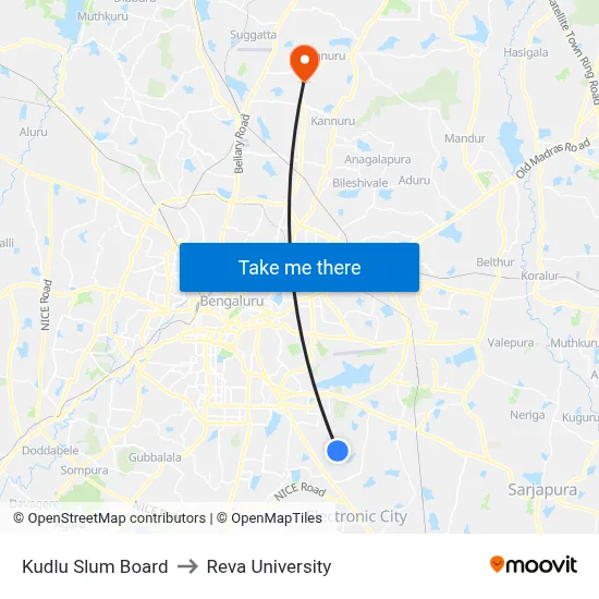 Kudlu Slum Board to Reva University map
