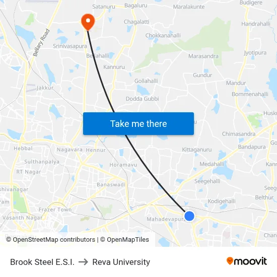Brook Steel E.S.I. to Reva University map