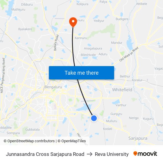 Junnasandra Cross Sarjapura Road to Reva University map