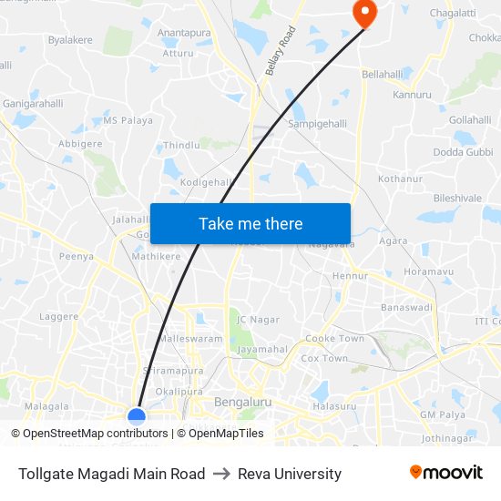 Tollgate Magadi Main Road to Reva University map