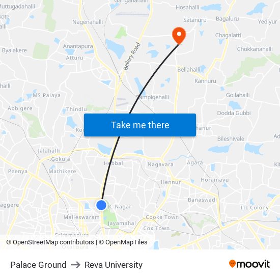 Palace Ground to Reva University map