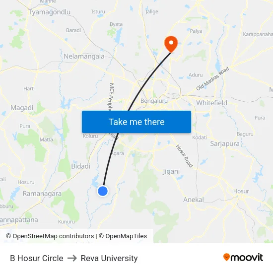 B Hosur Circle to Reva University map
