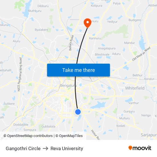 Gangothri Circle to Reva University map