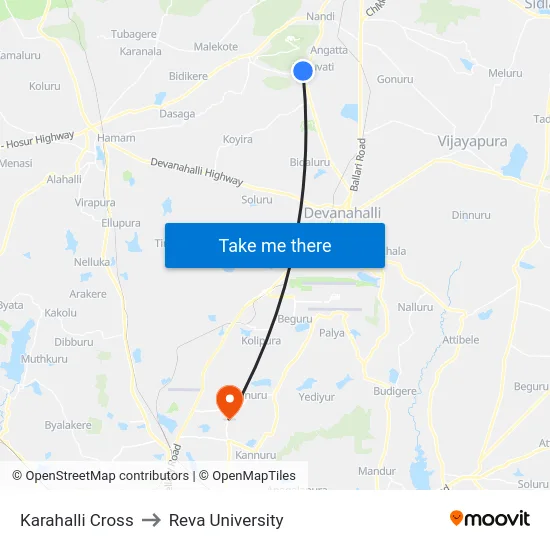Karahalli Cross to Reva University map