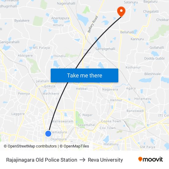 Rajajinagara Old Police Station to Reva University map