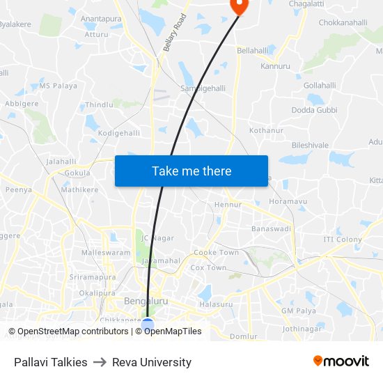 Pallavi Talkies to Reva University map
