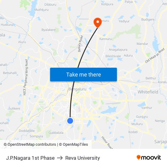 J.P.Nagara 1st Phase to Reva University map