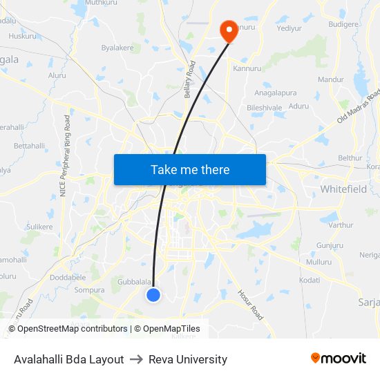 Avalahalli Bda Layout to Reva University map