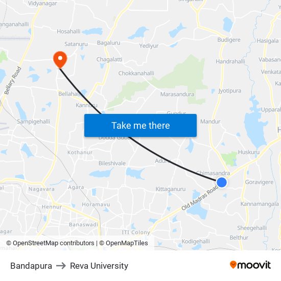 Bandapura to Reva University map
