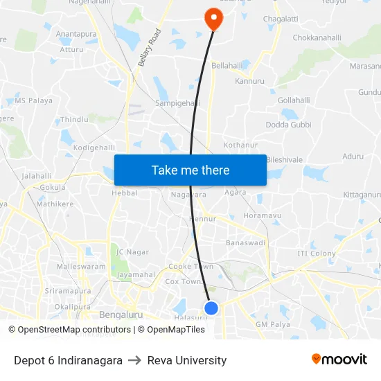 Depot 6 Indiranagara to Reva University map