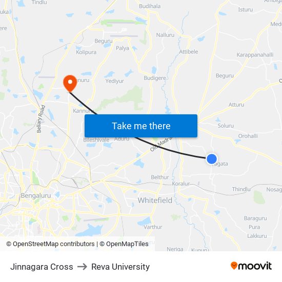 Jinnagara Cross to Reva University map