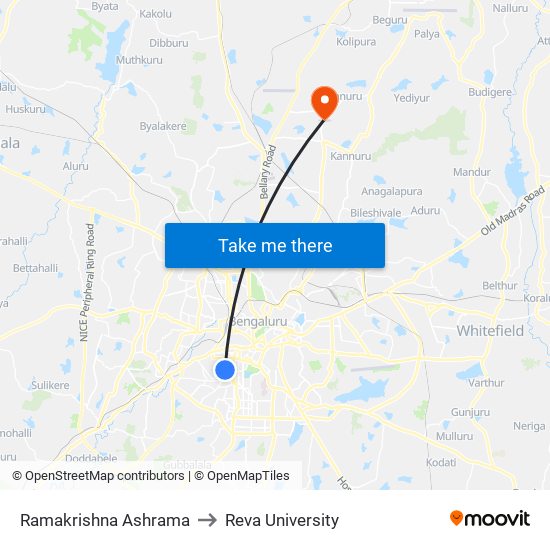 Ramakrishna Ashrama to Reva University map