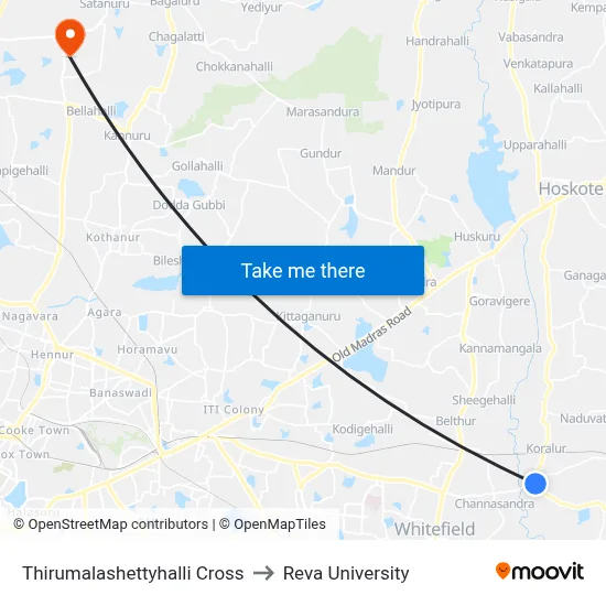 Thirumalashettyhalli Cross to Reva University map