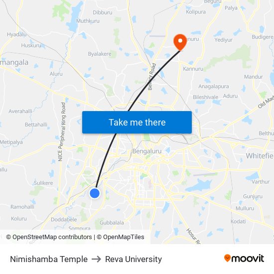 Nimishamba Temple to Reva University map