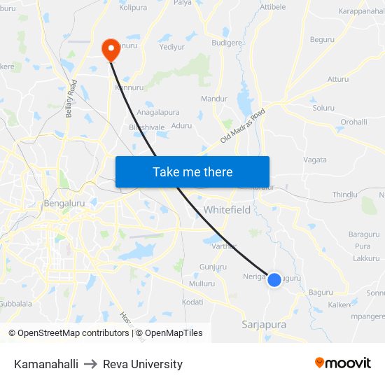 Kamanahalli to Reva University map