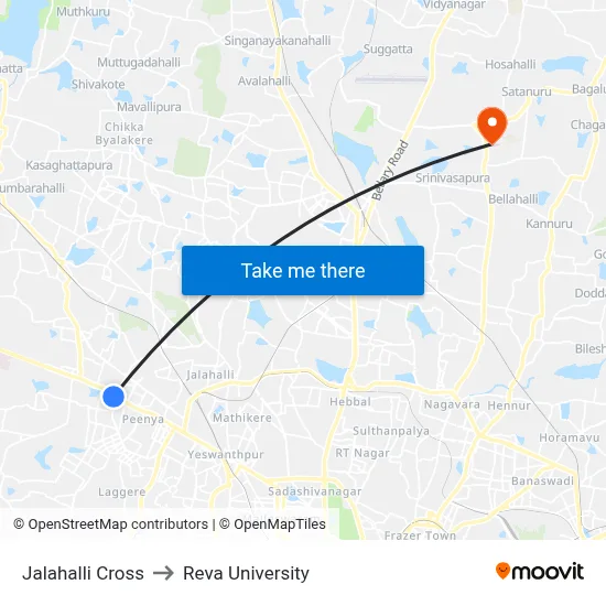 Jalahalli Cross to Reva University map