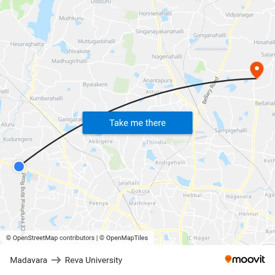 Madavara to Reva University map