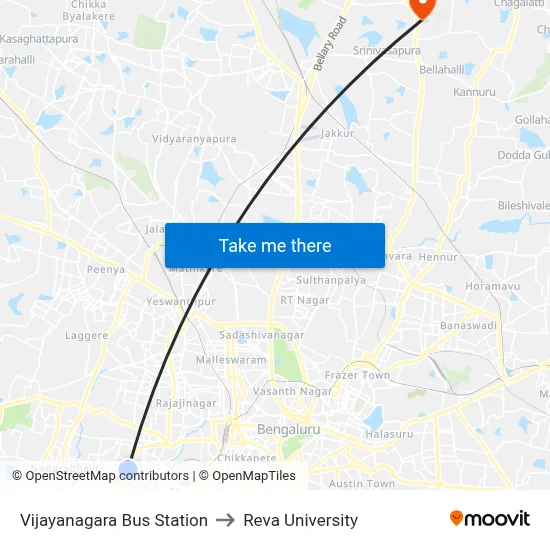 Vijayanagara Bus Station to Reva University map