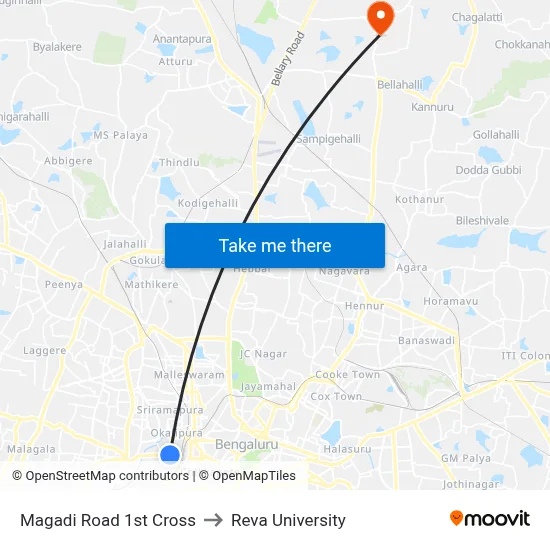 Magadi Road 1st Cross to Reva University map