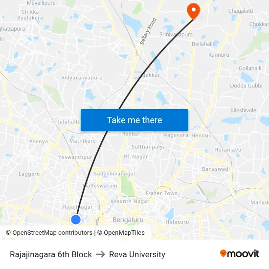 Rajajinagara 6th Block to Reva University map