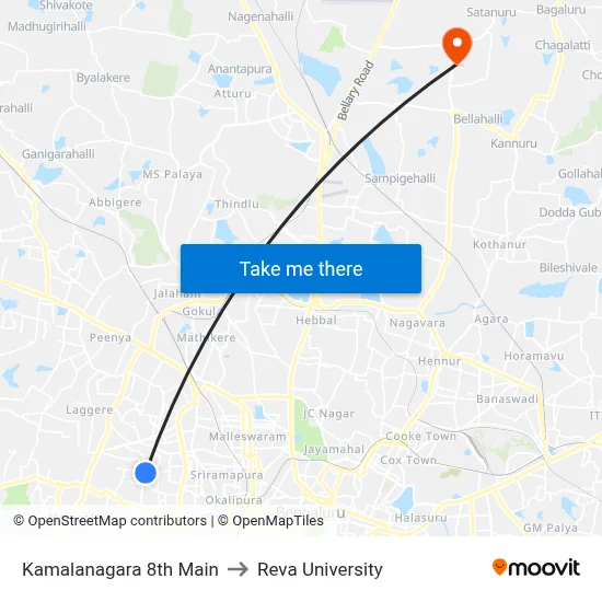 Kamalanagara 8th Main to Reva University map
