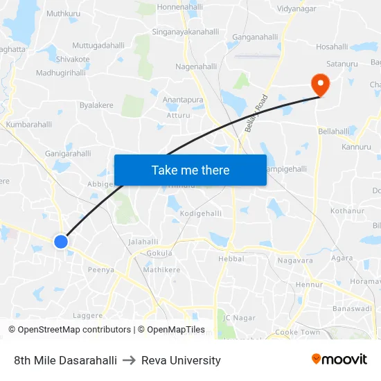 8th Mile Dasarahalli to Reva University map