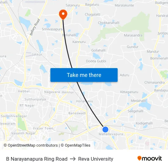 B Narayanapura Ring Road to Reva University map