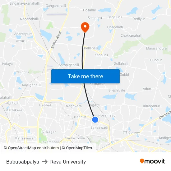Babusabpalya to Reva University map