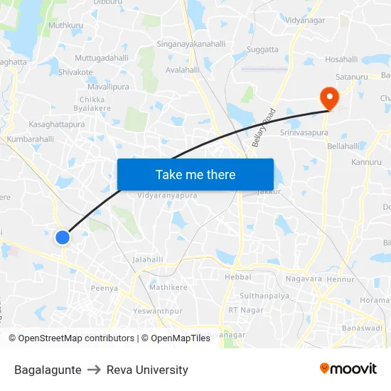 Bagalagunte to Reva University map