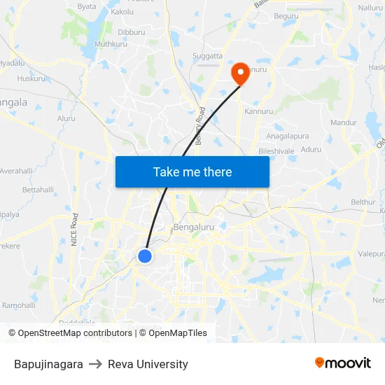 Bapujinagara to Reva University map