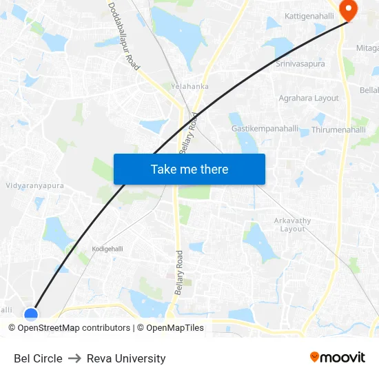 Bel Circle to Reva University map