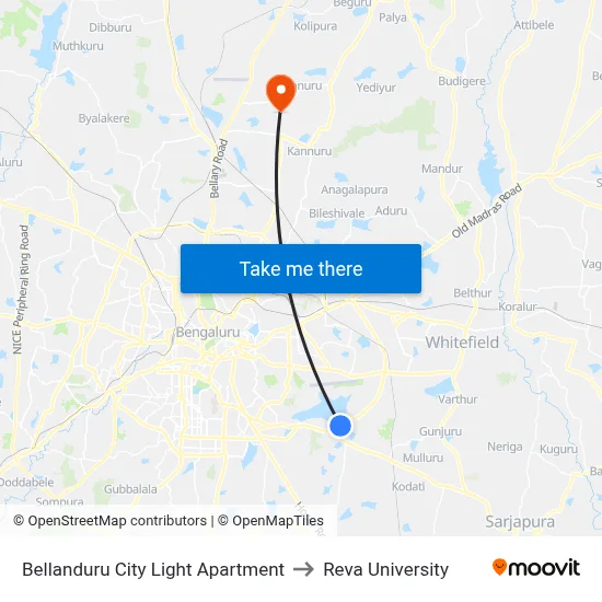 Bellanduru City Light Apartment to Reva University map