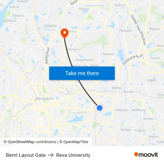 Beml Layout Gate to Reva University map