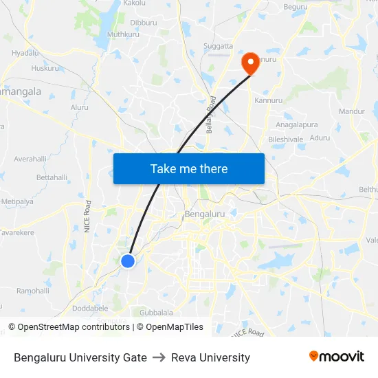 Bengaluru University Gate to Reva University map