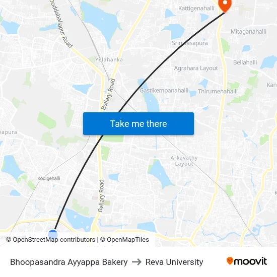 Bhoopasandra Ayyappa Bakery to Reva University map