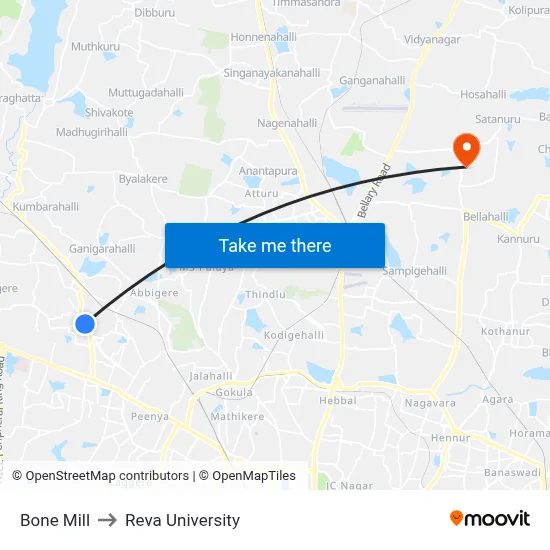 Bone Mill to Reva University map
