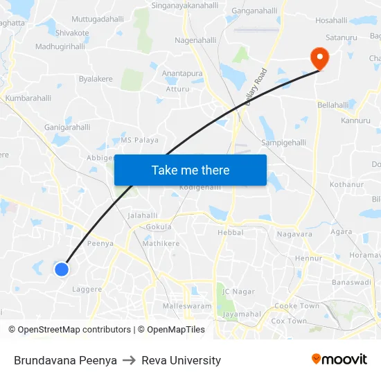 Brundavana Peenya to Reva University map